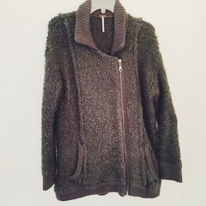 Free People Fuzzy Olive Green Zip Up